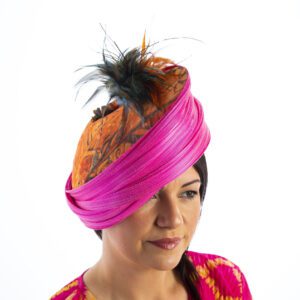 Front view pink and orange cocktail hat