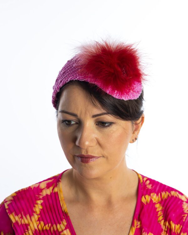 Pink hat with flame feather