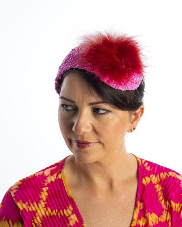 Pink hat with flame feather