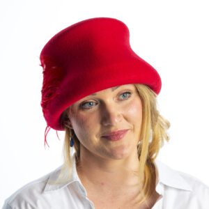 Front View of red wool felt hat